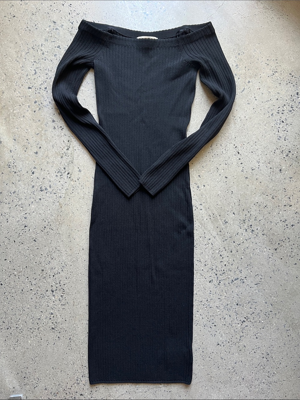Michael Kors Black Off-Shoulder Ribbed Long-Sleeve Midi Dress